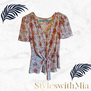 Floral print Stretch Top with Scallop neckline (Work Wear and Casual Wear)
